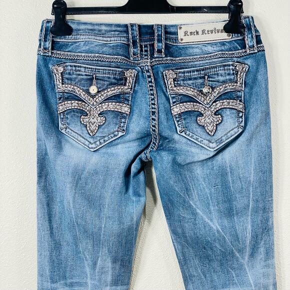 Rock Revival Denim - Rock Revival Women's Karla Mid Rise Boot Cut Embellished Jeans Size 29